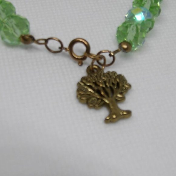 Handmade Elegant Green Glass Beads Bracelet and Charm with Vintage Metal Look 8" - Picture 10 of 10